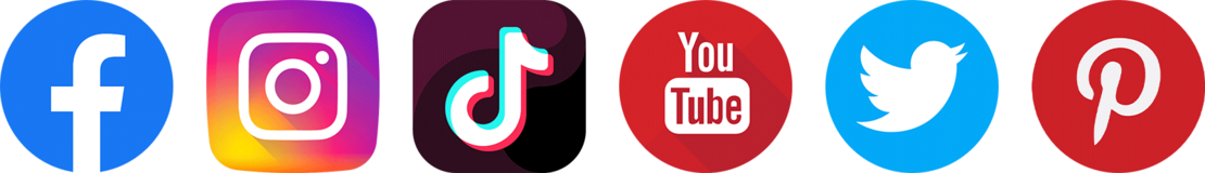 Socialmedia Logos: Facebook, Instagram, TikTok, YouTube, Pinterest